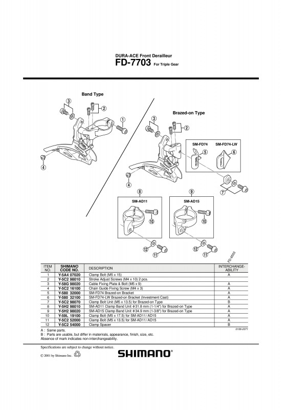 Adaptor brazed-on Shimano SM-FD74-LW FD-7400