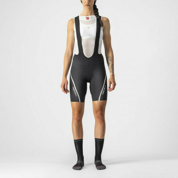 Pantaloni scurti cu bretele Castelli Velocissima 3, de dama, Negru/Argintiu