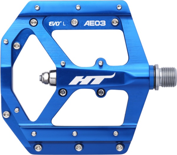 Pedale HT Components AE03, Platformă MTB, Corp Aluminiu CNC, Ax Cromoly, Sistem Rulmenți EVO+, 20 Pini Schimbabili, Albastru Marin