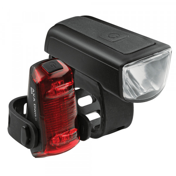 Set lumina LED acumulator AXA Dwn 30 BL, INCL. REAR LIGHT 1 LED + USB CABLE