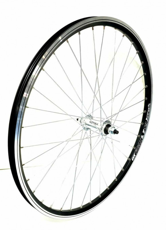 Roata fata Remerx Dragon 507x19 dubla, simplu capsata, neagra, spite Sapim zinc, butuc Sunrace HBM45F argintiu, ax cu piulite