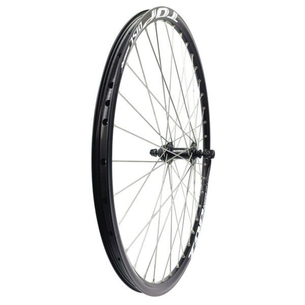 Roata fata Remerx Top Disc 559x19 dubla, simplu capsata, neagra, 36 spite Sapim Leader, butuc alu Shimano Altus HB-RM35, pt. rotor Center Lock,negru, ax cu excentric