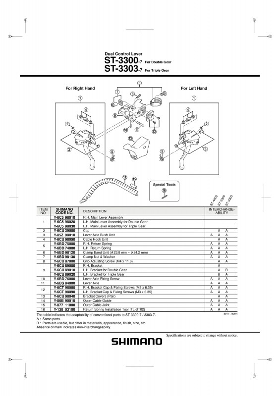 Ansamblu corp maneta Shimano ST-3300-7 dreapta
