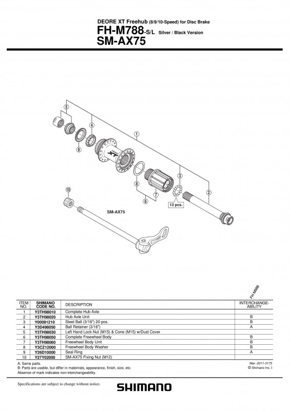 Ax butuc Shimano FH-M788 complet