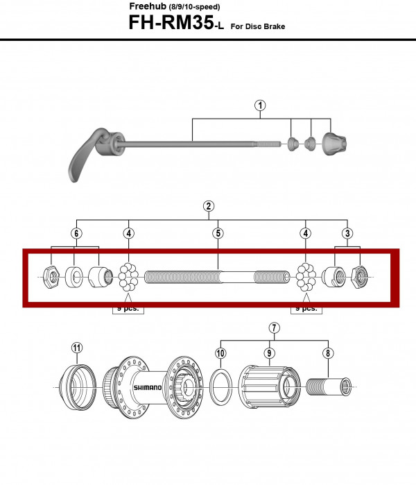 Ax butuc Shimano FH-RM35 complet 146mm 5-3/4"