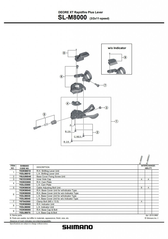Indicator unit Shimano SL-M8000 dreapta