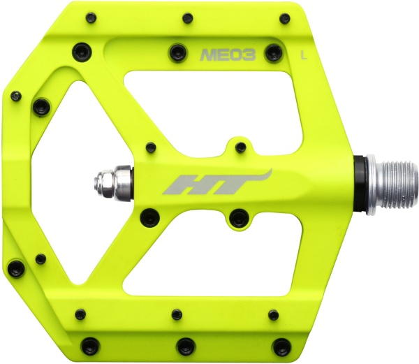 Pedale platformă HT Components ME03, magneziu, ax Titan/Cromoly, EVO+ bearings, 20 pini, MTB/e-MTB/Gravel, Neon