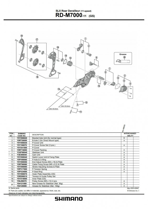 Placa interioara Shimano RD-M7000-11-GS
