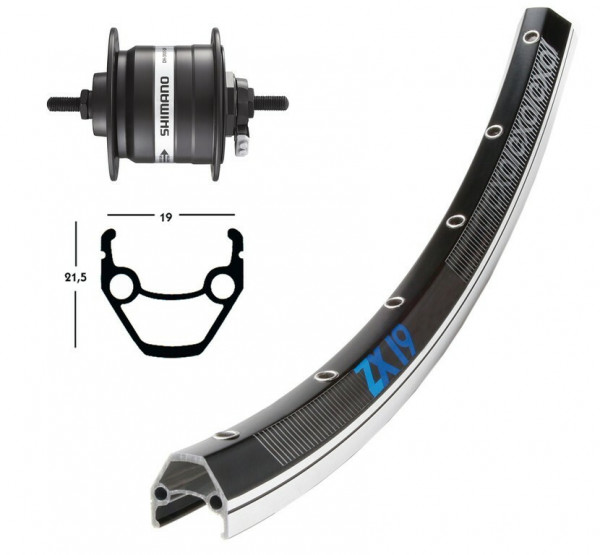 Roata fata 26x1.75 Hub Dynamo black 36L. ZX 19, fixedAxle