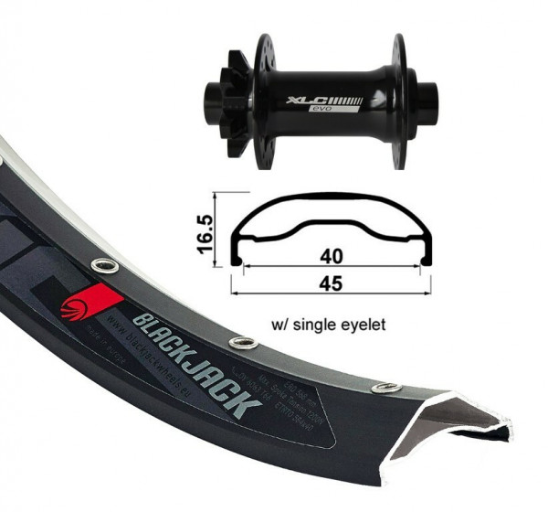 Roata fata 27.5" XLC 6-bolt, TA 15, 110mm Rodi Ready40 DISK, 32h