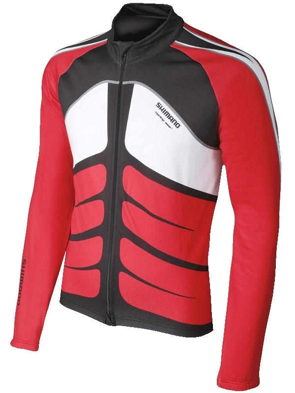 Tricou Shimano Performance maneci lungi leaf true red/black/white