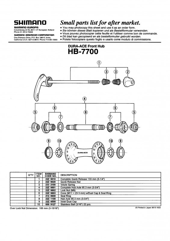 Con Shimano HB-7700 M11x23.3mm & garnitura pentru praf/capat etans