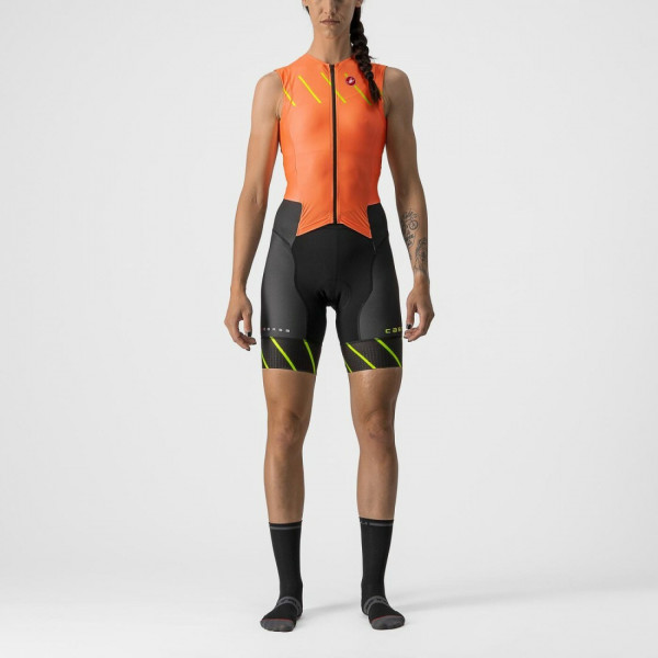 Costum de triatlon fara maneci Castelli Free W Sanremo SL de dama Portocaliu/Negru