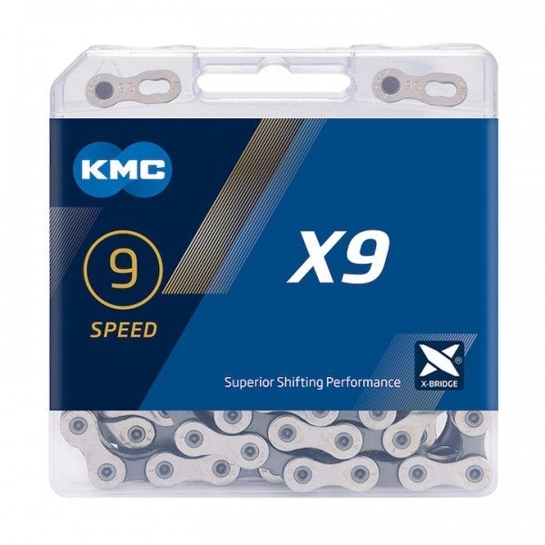 Lant KMC, X9 Grey, 9 Viteze 116 Zale - Set 25 bucati