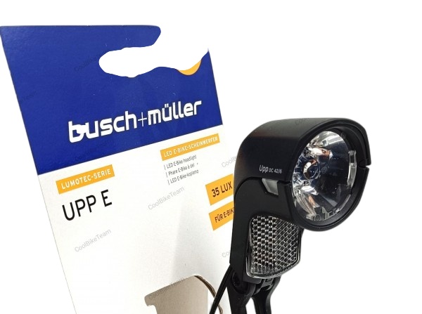 Lumina Fata / Far, Busch&Muller Lumotec Upp E, pt. E-Bike, DC 6-42V, 35Lux, negru, cu suport