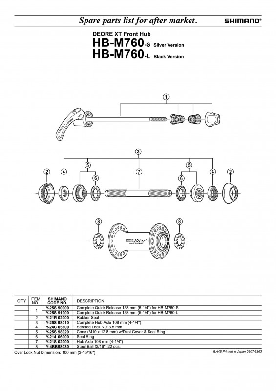 Quick release Shimano HB-M760-L 133mm 5-1/4"