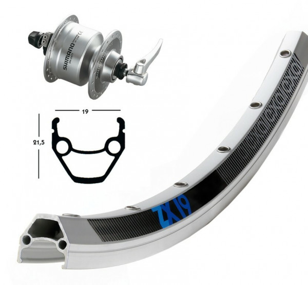 Roata fata 26x1.75 hubdynamo DH 3N72 QR 36h. Exal ZX 19 silver Niro spokes