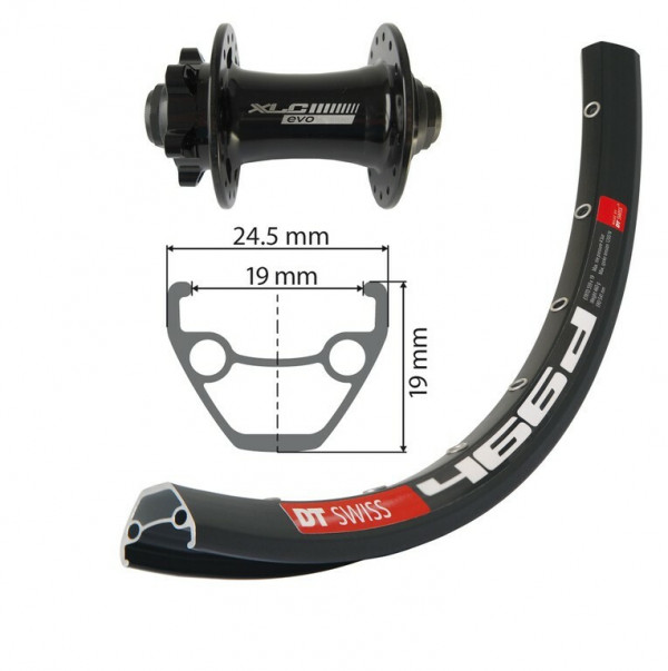 Roata fata 29" XLC 6-bolt, TA 15, 32H, DT Swiss D466 DISK