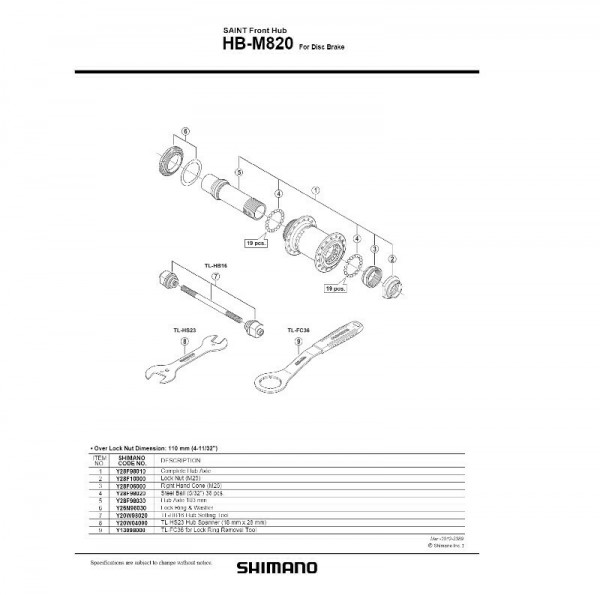 Ax complet pentru butuc Shimano HB-M820