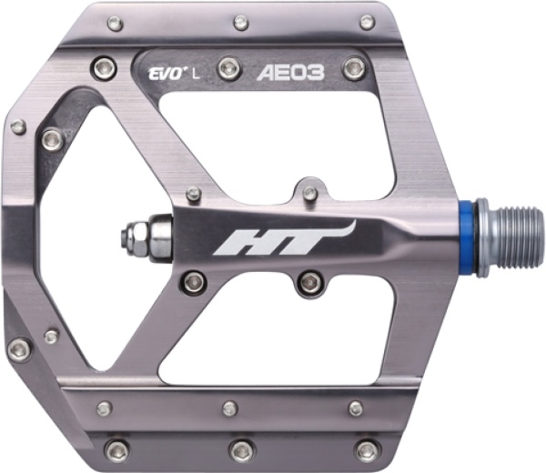 Pedale HT Components AE03, Platformă MTB, Corp Aluminiu CNC, Ax Cromoly, Sistem Rulmenți EVO+, 20 Pini Schimbabili, Gri