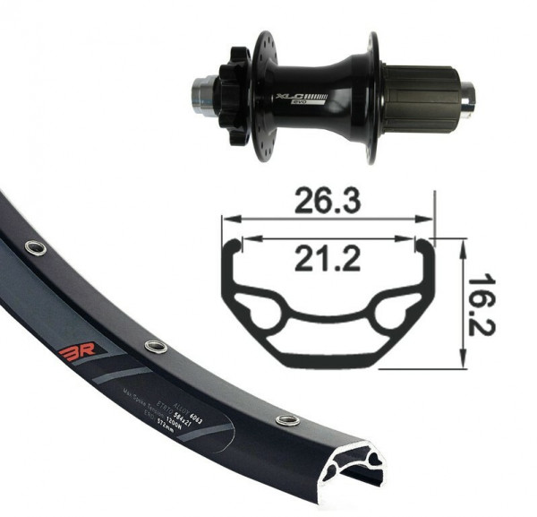 Roata spate 27.5" XLC 6-bolt,TA 12, 32h. Rodi Black Rock DISK
