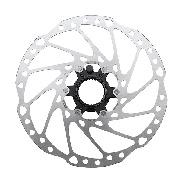 Rotor pt. frana pe disc Shimano RT-EM600-L, 203mm, incl. piulita de strangere, internal serration negru