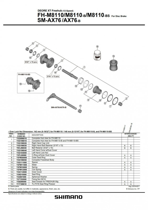 Ax complet pt. butuc Shimano pt. FH-M8110 142mm