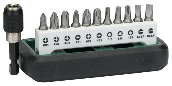 DIY 12-pc compact bit set BOSCH) 3xTorx,6xcross/slotted,2xslotted,bracket