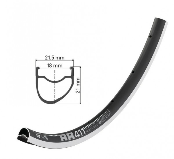 Janta DT Swiss RR 411 asymmetric 28" black 622-18, 28H