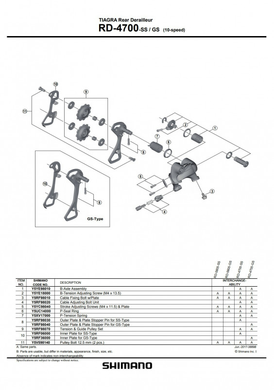 Placa exterioara Shimano RD-4700-SS & pin limitator