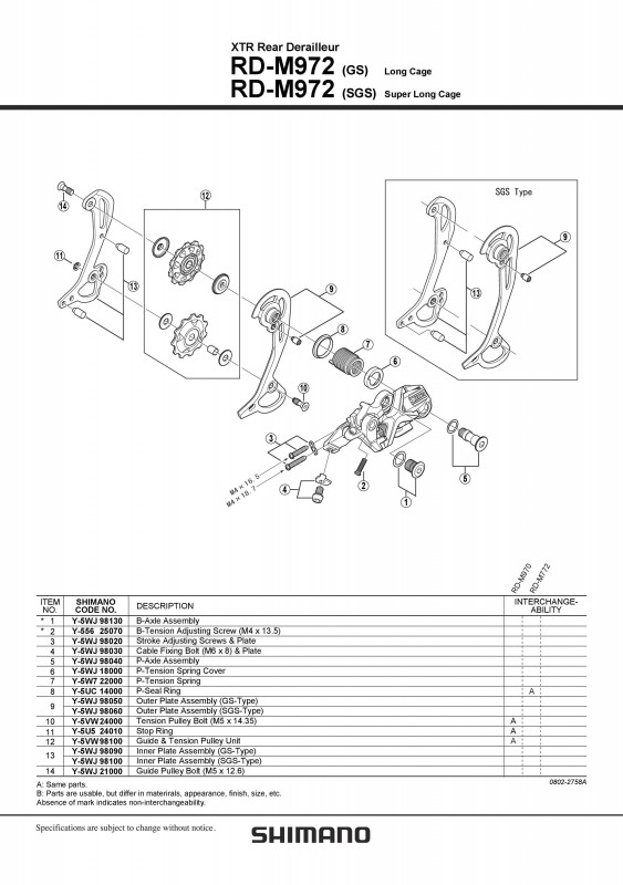RD-M972-GS Shimano XTR placa interioara
