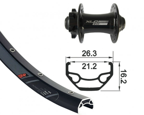 Roata fata 26x1.9 XLC 6-bolt, TA 15, 32H, Rodi Black Rock DISK