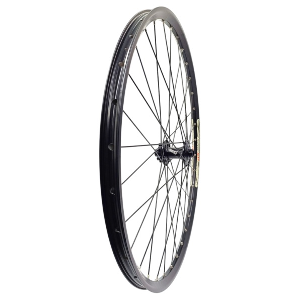 Roata fata Remerx E-Rocky RX3025, Disc 622x25 dubla, simplu capsata, neagra, 32 spite Sapim Leader negre, butuc alu Fastace DA207F, negru, rulmenti, ax M15x100mm (Non Boost)