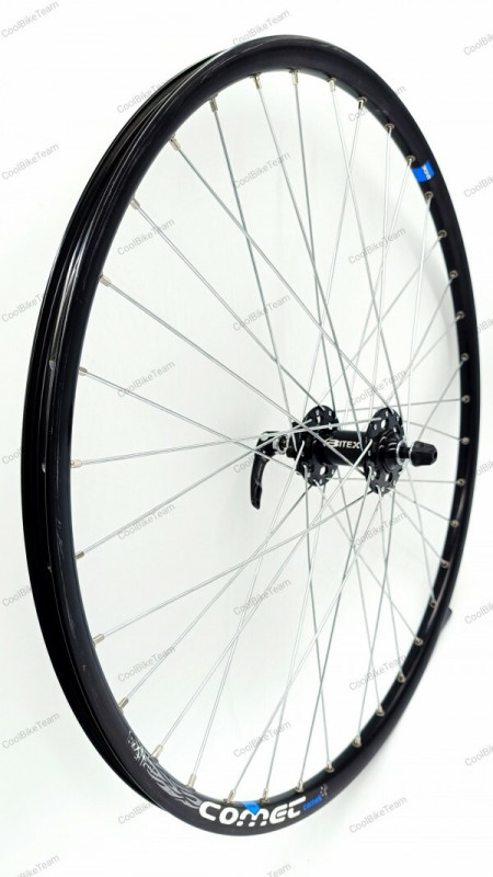Roata fata Ryde Comet Disc 559x17, dubla, simplu capsata, neagra, spite Sapim zinc, butuc alu Bitex MTF10, 2 rulmenti, negru, ax cu excentric
