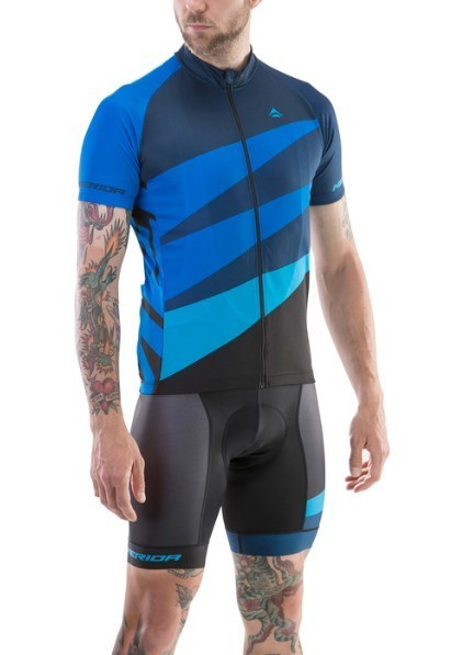 Tricou ciclism Merida CX Design scurt albastru/negru fermoar lung