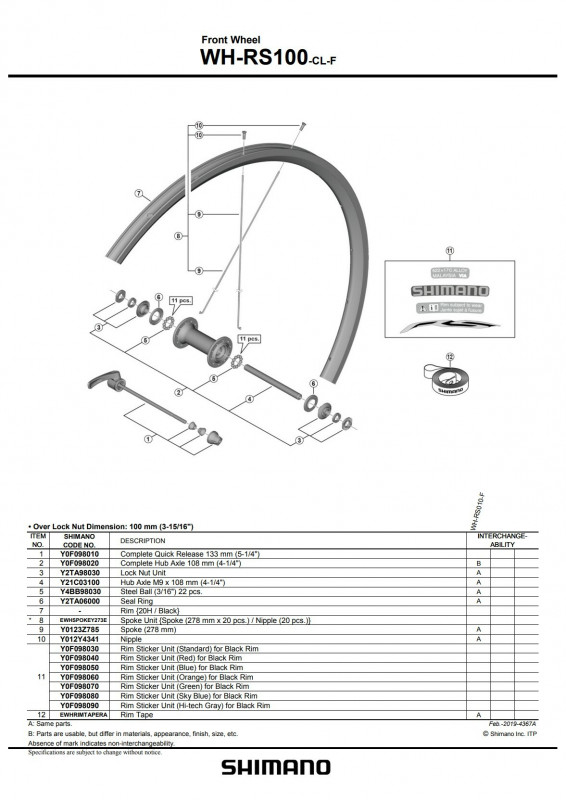 Ax Shimano WH-R100-F complet quick release 133mm (5-1/4")