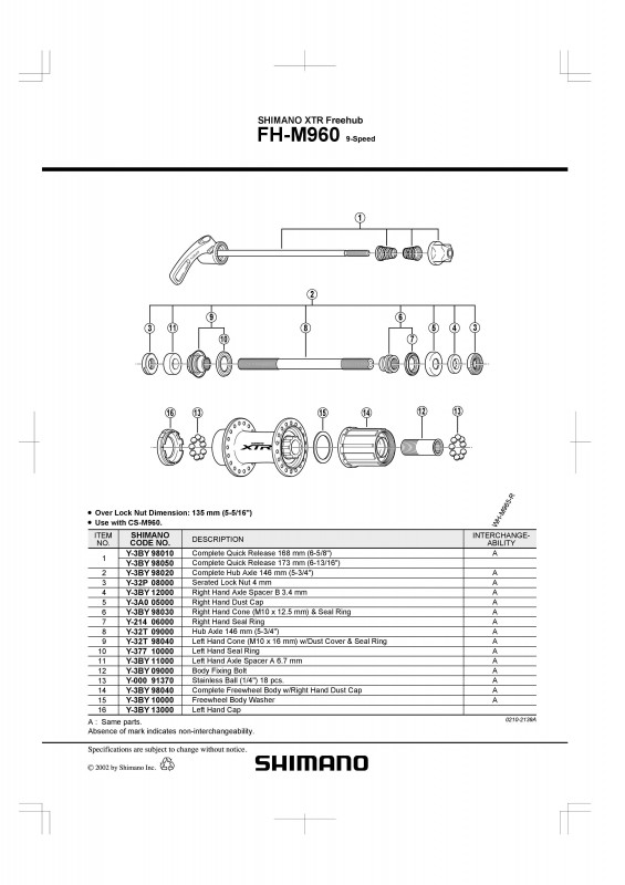 Caseta Shimano FH-M960 completa & garnitura de praf dreapta