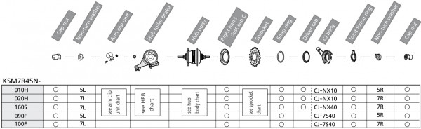 Componente Shimano Nexus SG-7R45, fara pinion & arm clip, pt. dropout track type (5R/5L)