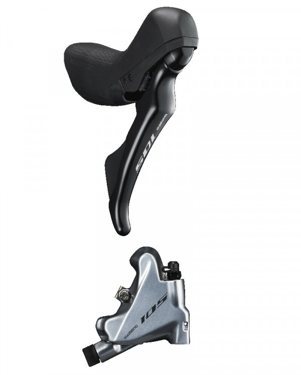 Frana pe disc Shimano 105 ST-R7020(R) BR-R7070(R) hidraulica pt. montura 25mm placute resin (cu aripioare de racire) furtun SM-BH90 1700mm argintiu