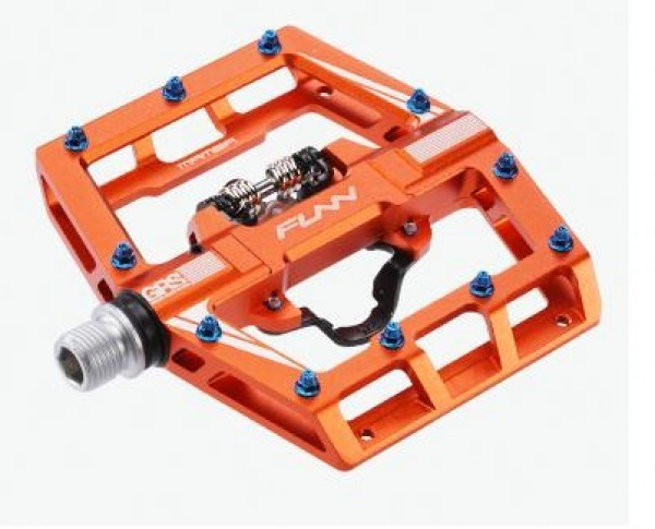 Pedale Funn Mamba platforma & SPD GRS system portocaliu anodizat si pini albastri