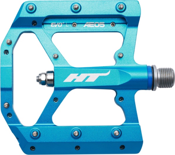 Pedale platforma HT Components AE05, ax titan, corp aluminiu prelucrat CNC, 20 pini per pedala, Albastru Deschis