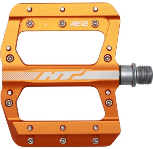 Pedale platforma HT Components AE12, pentru BMX, ax Cromoly, corp aluminiu prelucrat CNC, 20 pini per pedala, Portocaliu