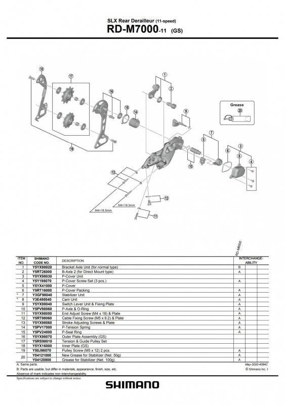 Ansamblu placa exterioara Shimano RD-M7000-11-GS