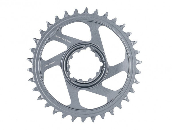 Foaie angrenaj Sram X-Sync2 Eagle 34T, gri, aluminiu, offset 6mm, montare directa,12V