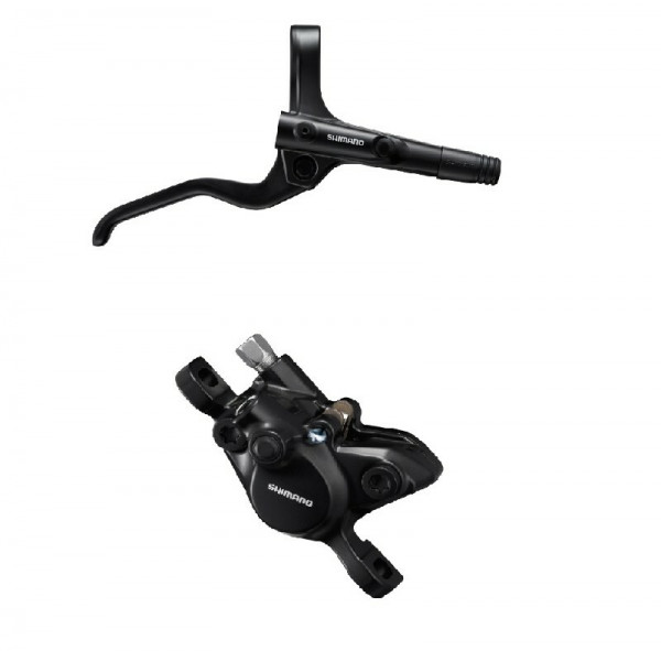 Frana pe disc set asamblat Shimano BL-MT201(R), BR-MT200(F), levier aluminiu, fara adaptor, placute resin, furtun SM-BH59-SS 1000mm negru, incl. oliva & insertie conectare, negru, ambalat ind.