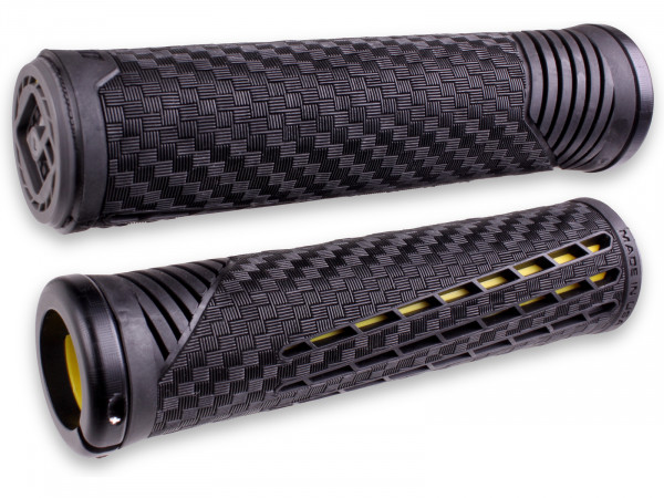 Mansoane ODI Lock-On 135 mm negru/galbene, cu clama mata