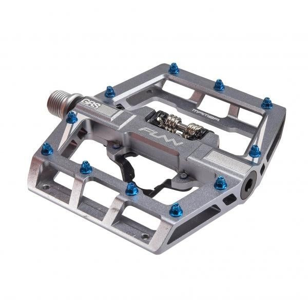 Pedale Funn Mamba platforma & SPD GRS system gri anodizat si pini albastri