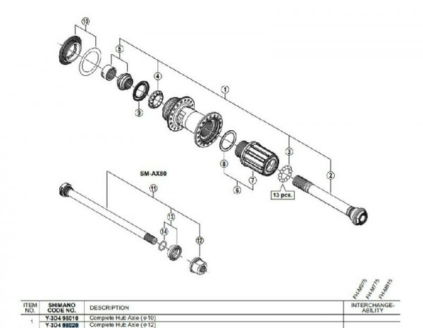 Ax butuc Shimano FH-M810 complet 12