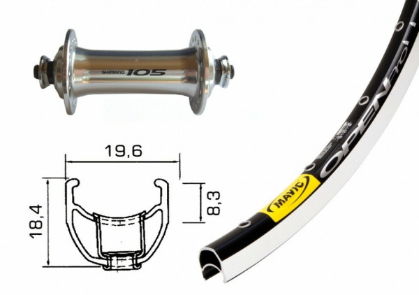 Roata fata 28" 700C 105 silver QR 32 L. Mavic Open Pro black