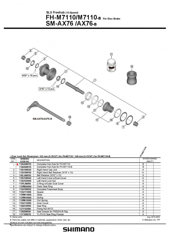 Ax complet pt. butuc Shimano pt. FH-M7110 142mm